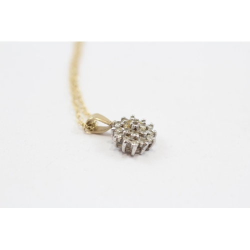 7 - 9ct Gold Diamond Cluster Pendant Necklace & Stud Earrings Set (2.5g)