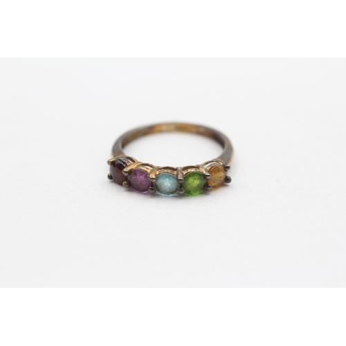 70 - 9ct Gold Garnet, Amethyst, Topaz, Diopside, Citrine Five Stone Eternity Ring (1.6g) Size  M