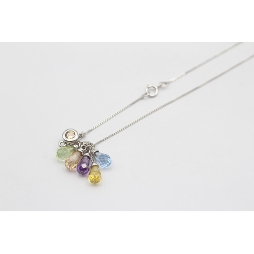 75 - 9ct White Gold Multicoloured Cz Briolette Drops Pendant Necklace (2.7g)