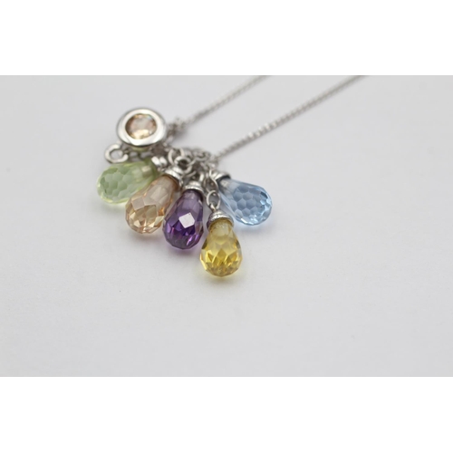 75 - 9ct White Gold Multicoloured Cz Briolette Drops Pendant Necklace (2.7g)