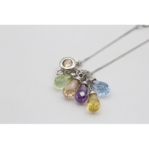 75 - 9ct White Gold Multicoloured Cz Briolette Drops Pendant Necklace (2.7g)