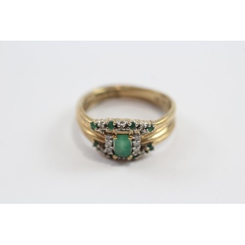 78 - 3 X 9ct Gold Emerald & Diamond Stacking Ring - As Seen (3.2g) Size  N