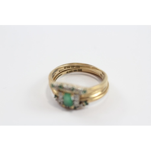 78 - 3 X 9ct Gold Emerald & Diamond Stacking Ring - As Seen (3.2g) Size  N