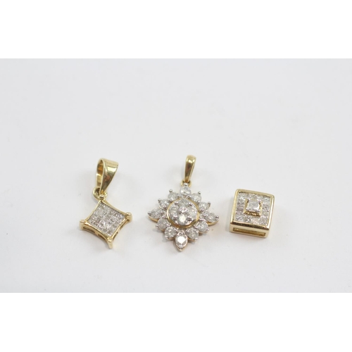 81 - 3x 9ct diamond pendants 2.6g