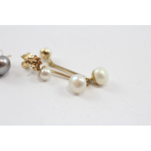 90 - 2 X 9ct Gold Paired Pearl Earrings Inc. Stud & Drop (1.9g)