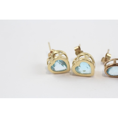 96 - 3 X 9ct Gold Paired Blue Topaz Stud Earrings (5.2g)