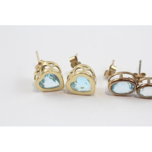 96 - 3 X 9ct Gold Paired Blue Topaz Stud Earrings (5.2g)