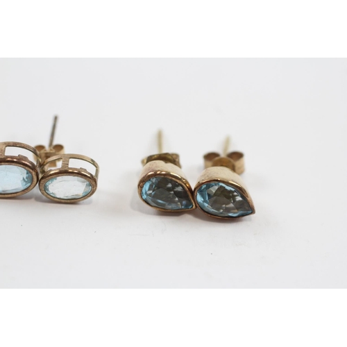 96 - 3 X 9ct Gold Paired Blue Topaz Stud Earrings (5.2g)