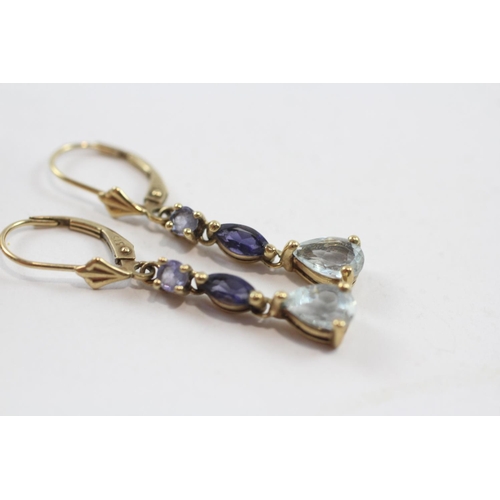 98 - 2 X 9ct Gold Paired Gemstone Drop Earrings Inc. Citrine & Blue Topaz (4.5g)