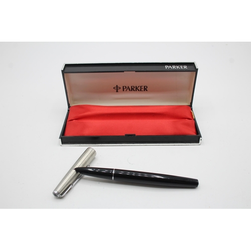 328 - Vintage PARKER 51 Black FOUNTAIN PEN w/ Brushed Steel Cap WRITING Boxed