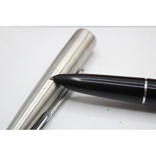 328 - Vintage PARKER 51 Black FOUNTAIN PEN w/ Brushed Steel Cap WRITING Boxed