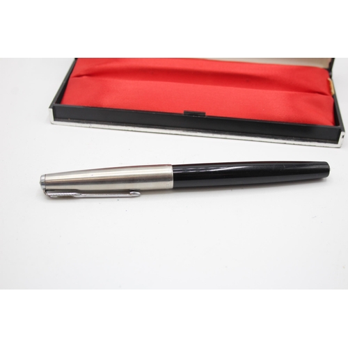 328 - Vintage PARKER 51 Black FOUNTAIN PEN w/ Brushed Steel Cap WRITING Boxed