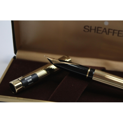 331 - Vintage SHEAFFER Targa Gold Plated Fountain Pen w/ 14ct Gold Nib WRITING Boxed