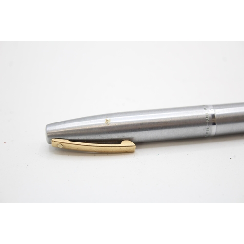 334 - Vintage SHEAFFER Imperial Brushed Steel Fountain Pen w/ 14ct Gold Nib WRITING