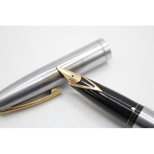 335 - Vintage SHEAFFER Imperial Brushed Steel Fountain Pen w/ 14ct Gold Nib WRITING