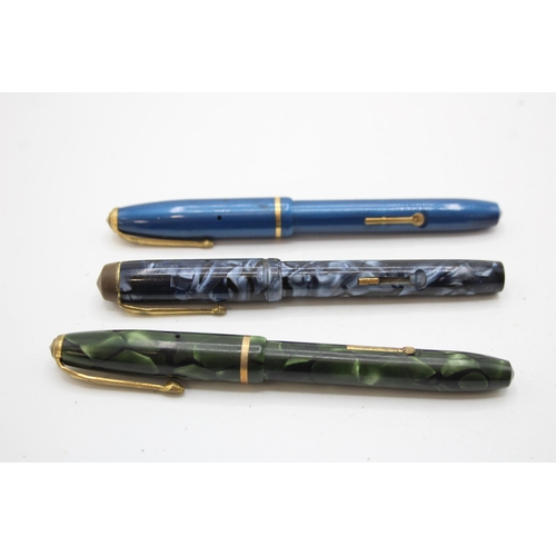 341 - 3 x Vintage CONWAY STEWART Dinkie Fountain Pens w/ 14ct Gold Nibs WRITING