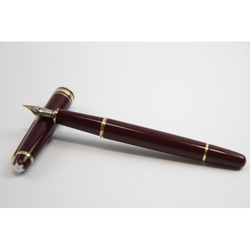 346 - MONTBLANC Meisterstuck Burgundy FOUNTAIN PEN w/ 14ct White Gold Nib WRITING