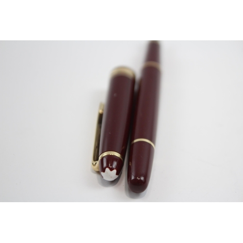 346 - MONTBLANC Meisterstuck Burgundy FOUNTAIN PEN w/ 14ct White Gold Nib WRITING