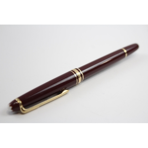 346 - MONTBLANC Meisterstuck Burgundy FOUNTAIN PEN w/ 14ct White Gold Nib WRITING