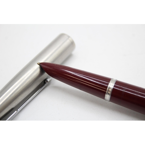 349 - Vintage PARKER 51 Burgundy Fountain Pen w Brushed Steel Cap WRITING