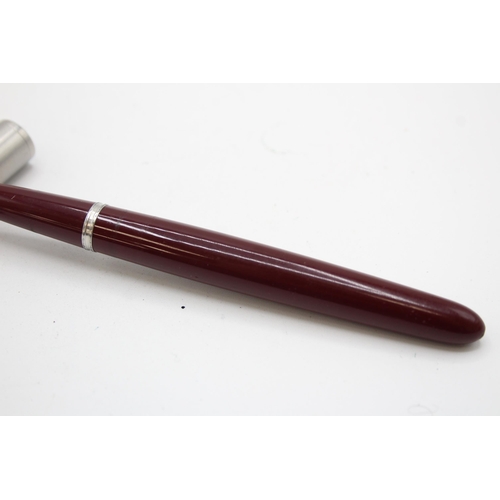 349 - Vintage PARKER 51 Burgundy Fountain Pen w Brushed Steel Cap WRITING