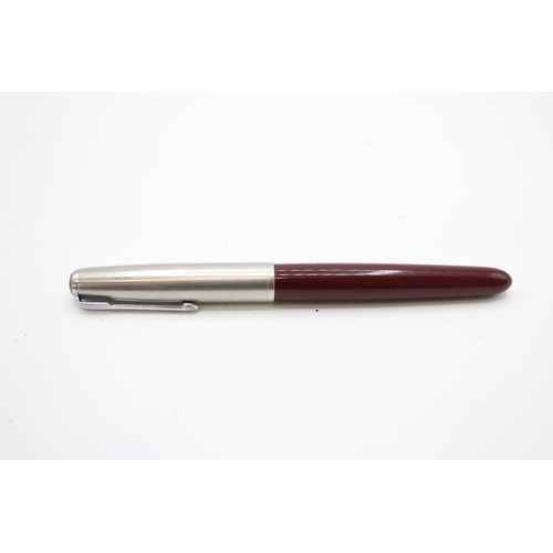 349 - Vintage PARKER 51 Burgundy Fountain Pen w Brushed Steel Cap WRITING