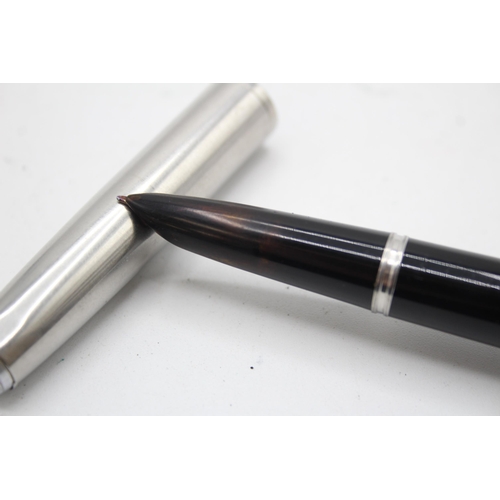 350 - Vintage PARKER 51 Black Fountain Pen w Brushed Steel Cap WRITING