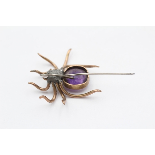 17 - 9ct Gold Antique Amethyst & Pearl Spider Lapel Pin (4.3g)