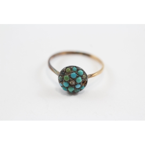 24 - 9ct Gold Antique Domed Turquoise & Diamond Ring (1.8g) Size  N�