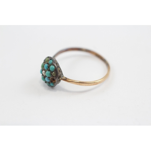 24 - 9ct Gold Antique Domed Turquoise & Diamond Ring (1.8g) Size  N�