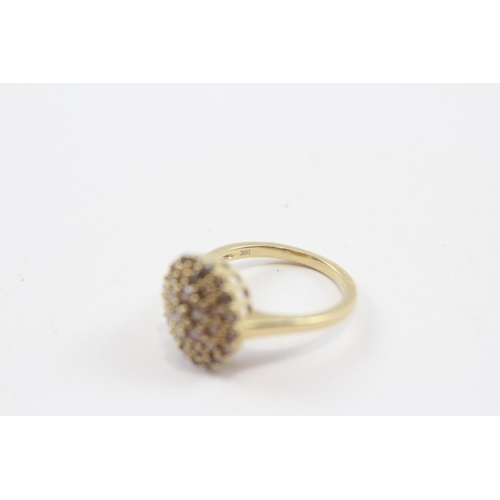 27 - 9ct Gold Champagne Diamond Cluster Ring (3.3g) Size  J�