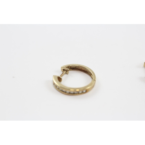 28 - 9ct Gold Snuggy Channel Set Diamond Hoop Earrings (2.6g)