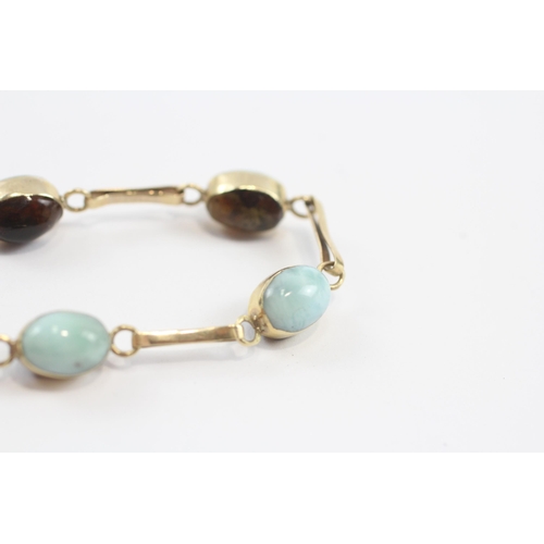 31 - 9ct Gold Amber & Amazonite 'Day & Night' Bracelet (7.8g)