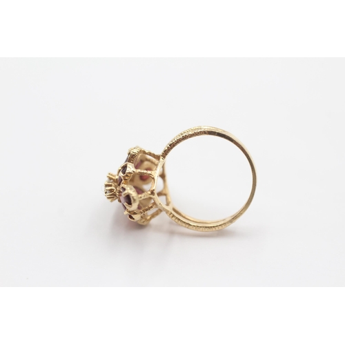 38 - 14ct Gold Vintage Garnet And Diamond Set Marchise Cluster Ring (4.7g) Size  L�