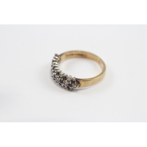 48 - 9ct Gold Sapphire & Diamond Triple Row Cluster Dress Ring (2.5g) Size  K�