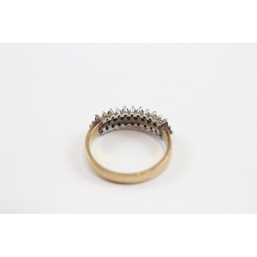 48 - 9ct Gold Sapphire & Diamond Triple Row Cluster Dress Ring (2.5g) Size  K�
