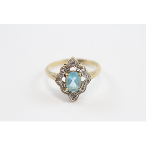 50 - 9ct Gold Blue Topaz & Diamond Ornate Halo Dress Ring (2.4g) Size  N
