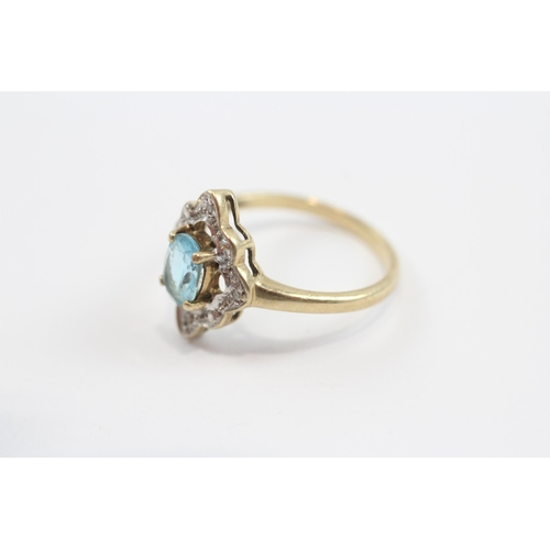 50 - 9ct Gold Blue Topaz & Diamond Ornate Halo Dress Ring (2.4g) Size  N