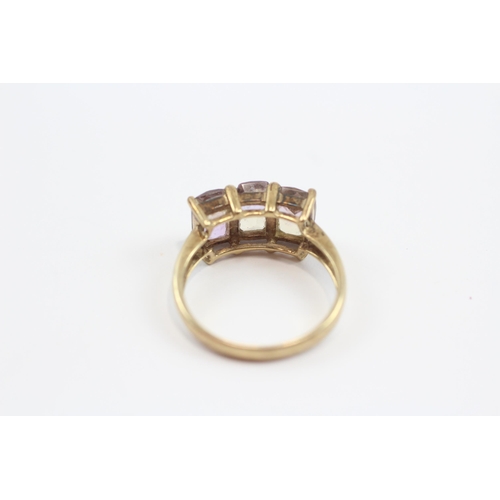55 - 9ct Gold Ametrine Trilogy Ring (3g) Size  O