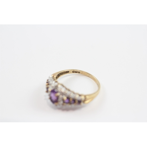 56 - 9ct Gold Amethyst & Diamond Cluster Dress Ring (2.4g) Size  M