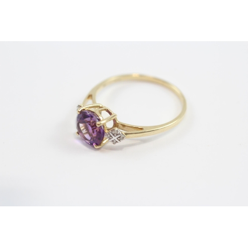 57 - 9ct Gold Amethyst & Diamond Nine Stone Cathedral Setting Ring (2.2g) Size  T�