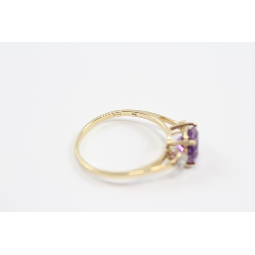 57 - 9ct Gold Amethyst & Diamond Nine Stone Cathedral Setting Ring (2.2g) Size  T�