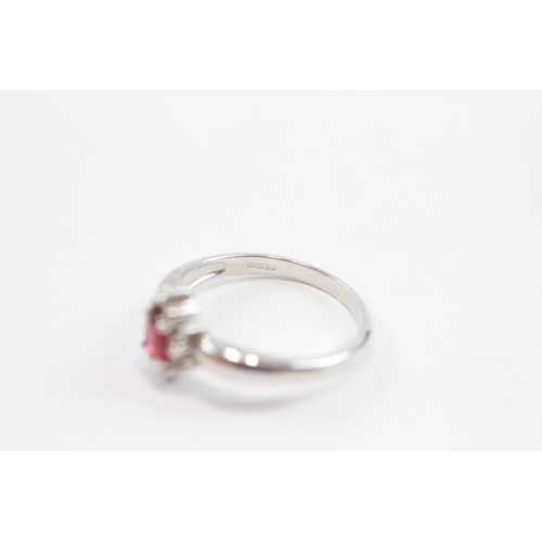 58 - 9ct White Gold Red & White Gemstone Cluster Dress Ring (2.7g) Size  N