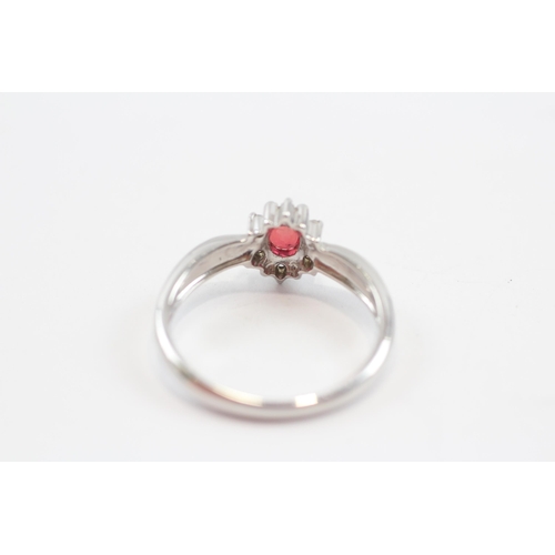 58 - 9ct White Gold Red & White Gemstone Cluster Dress Ring (2.7g) Size  N