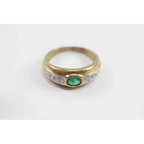 59 - 9ct Gold Emerald & Diamond Dress Ring (2.4g) Size  K