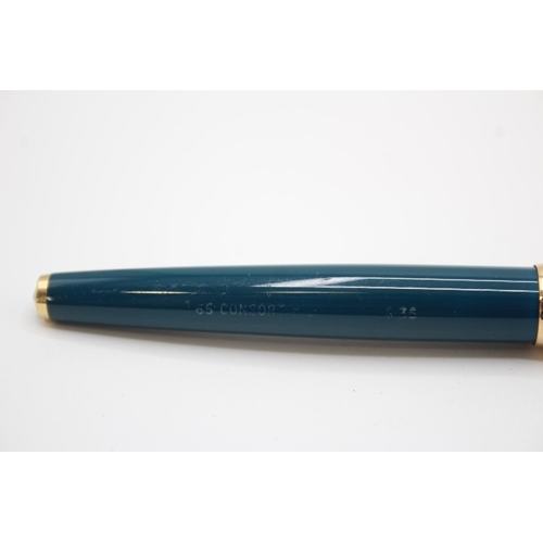 349 - Vintage PARKER 65 Teal Fountain Pen w/ 14ct Gold Nib, Rolled Gold Cap WRITING