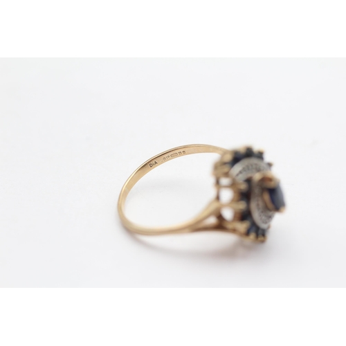 10 - 9ct Gold Vintage Sapphire & Diamond Stylised Twist Setting Ring (2.8g) Size  M 1/2