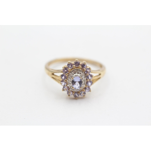 108 - 9ct Gold Tanzanite And Diamond Set Cluster Ring (2g) Size  P