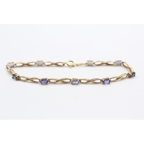 109 - 9ct Gold Vintage Tanzanite Station Bracelet (4.1g)