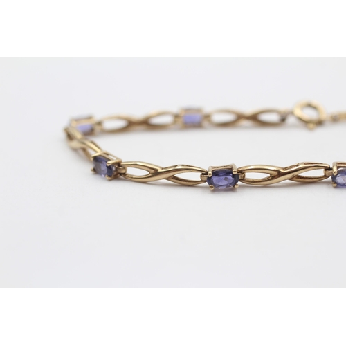 109 - 9ct Gold Vintage Tanzanite Station Bracelet (4.1g)